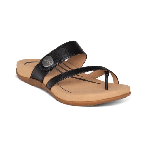 Black Aetrex Izzy Adjustable Slide Women's Sandals | KXAZB-2593