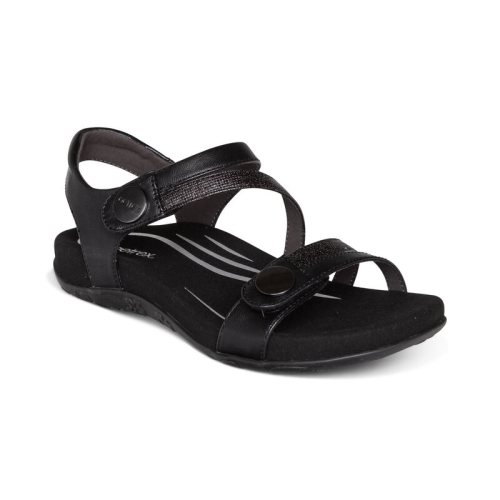 Black Aetrex Jess Adjustable Quarter Strap Women's Sandals | ORVPN-3129