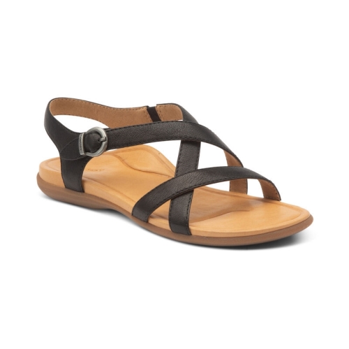 Black Aetrex Penny Adjustable Quarter Strap Women's Sandals | BTEIO-2465