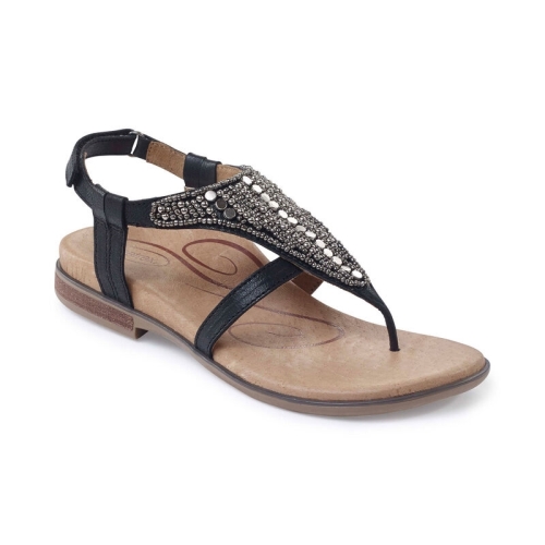 Black Beige Aetrex Sheila Women's Sandals | MXIYN-8256
