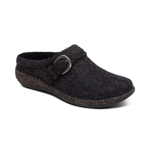 Black Wool Aetrex Libby Comfort Women's Clogs | CELPW-8061