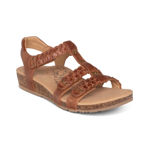 Cognac Aetrex Reese Adjustable Gladiator Women's Sandals | RWDUJ-0352