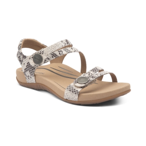 Cream Snake Aetrex Jess Adjustable Quarter Strap Women's Sandals | UZDQG-2039
