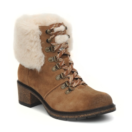 Dark Tan Aetrex Brooklyn Weatherproof Fur Women's Lace Up Boots | JIVCE-4365