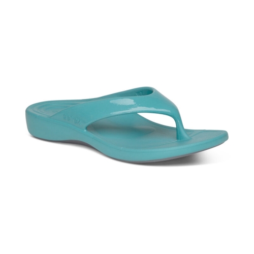Glossy Aqua Aetrex Maui Orthotic Flips Women's Flip Flops | BYTDV-5019