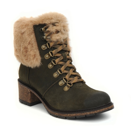 Khaki Aetrex Brooklyn Weatherproof Fur Women's Lace Up Boots | JVAQU-2435