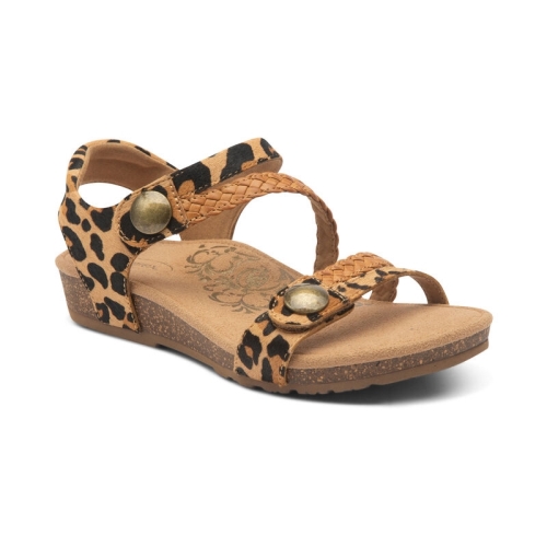 Leopard Aetrex Jillian Braided Quarter Strap Women's Sandals | VYECD-4312