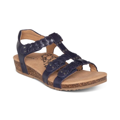 Navy Aetrex Reese Adjustable Gladiator Women's Sandals | ONKWM-7514