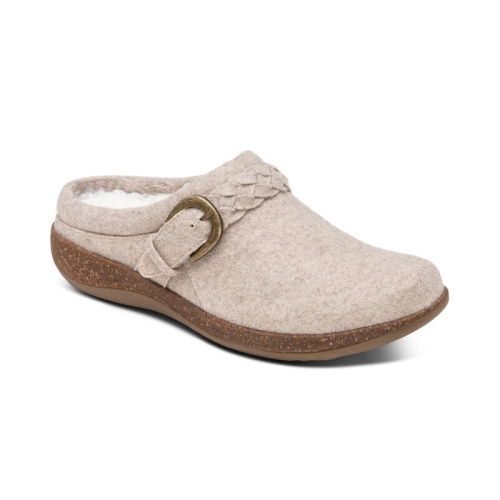 Oatmeal Wool Aetrex Libby Comfort Women's Clogs | QUMFL-7240