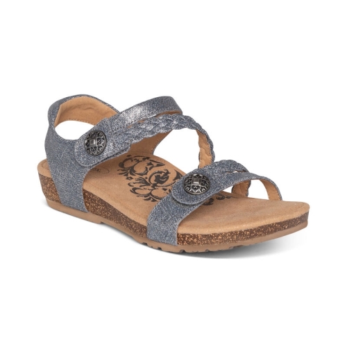 Pewter Aetrex Jillian Braided Quarter Strap Women's Sandals | NGJOQ-6378