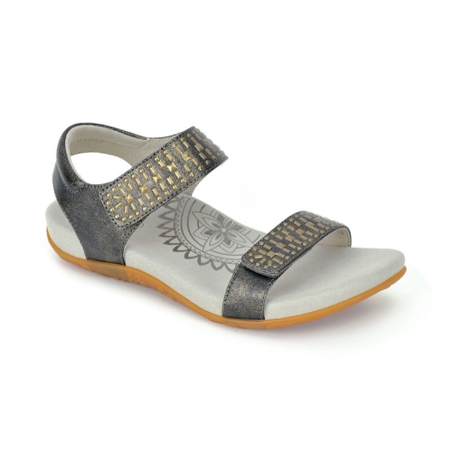 Pewter Aetrex Maria Studded Quarter Strap Women's Sandals | XSOCU-4529