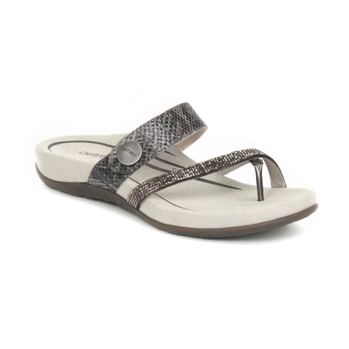 Pewter Sparkle Aetrex Izzy Adjustable Slide Women's Sandals | IPDUQ-9123