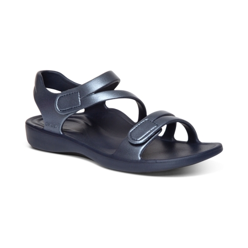 Shimmer Navy Aetrex Jillian Sport Water Friendly Women's Sandals | GPAZJ-1309