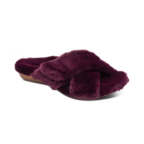 Wine Aetrex Penelope Adjustable Faux Fur Women's Slippers | EGXMY-6547