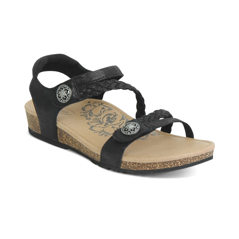 Black Aetrex Premium Jillian Braided Women's Sandals | LZUXI-2568