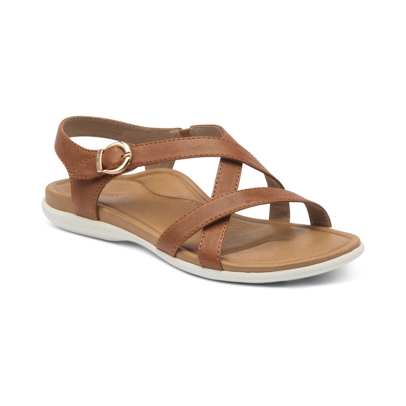 Brown Aetrex Penny Adjustable Quarter Strap Women's Sandals | CDWVQ-3265